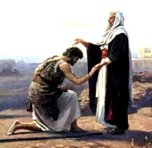 [Drawing of Saul kneeling before Samuel]