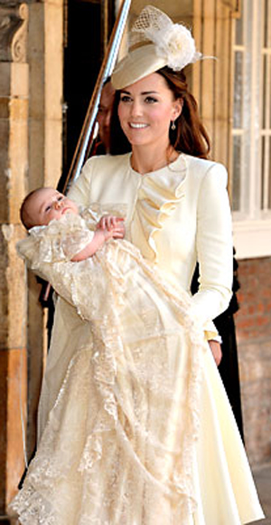 [Photo of Kate and Prince George at his christening]