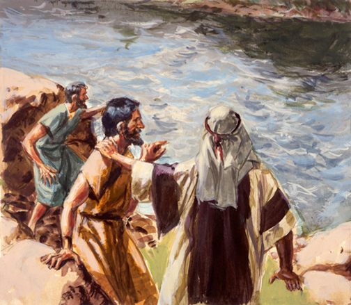 [Drawing of the people of Israel at the water's edge]