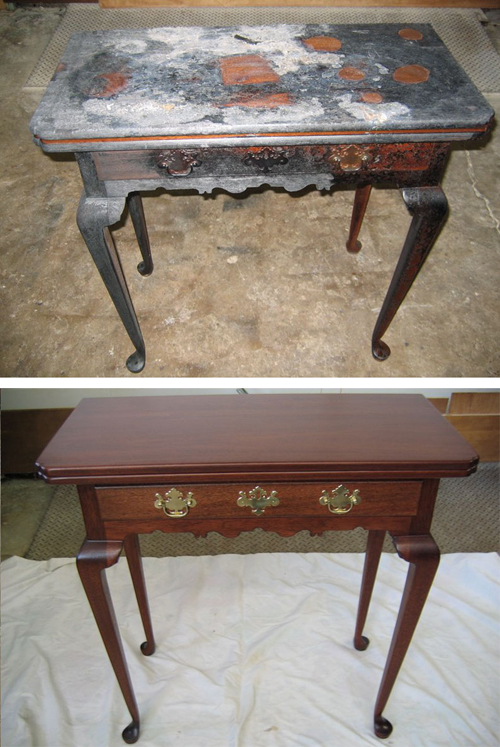 [Photo of a before and after furniture restoration]