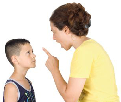 [Photo of mother scolding a son]