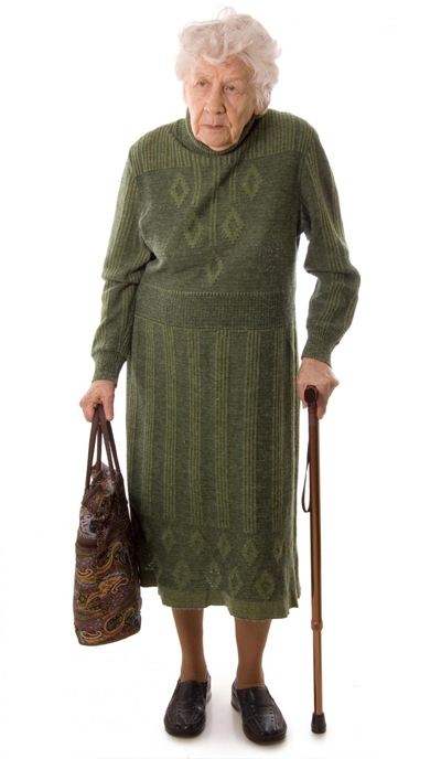 [Photo of an old woman with a purse]
