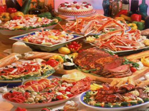 [Photo of a large food buffet]